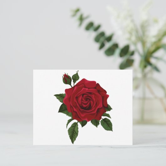 Rode roos briefkaart (Staand voorkant)