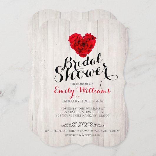 Rode roos bruids douche uitnodiging (Voorkant / Achterkant)