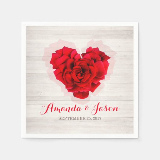 Rode roos bruiloft cocktail papier servetten hhn01 (Voorkant)
