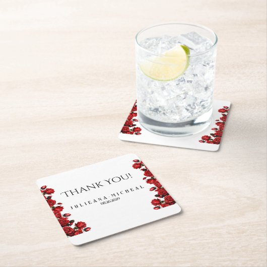 Rode roos bruiloft kartonnen onderzetters (Insitu)