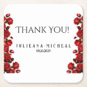 Rode roos bruiloft kartonnen onderzetters (Voorkant)