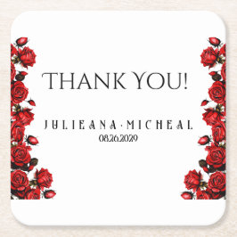 Rode roos bruiloft kartonnen onderzetters