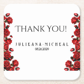 Rode roos bruiloft kartonnen onderzetters