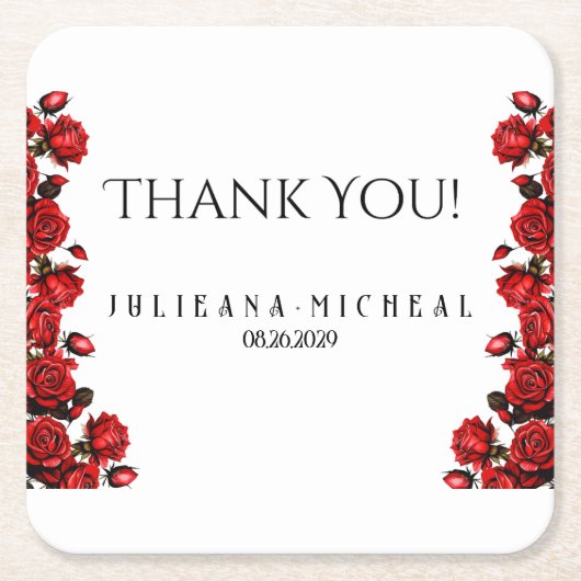 Rode roos bruiloft kartonnen onderzetters (Voorkant)