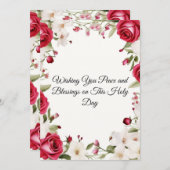 Rode roos bruiloft, Lily-of-the-Valley, roze Feestdagenkaart (Voorkant / Achterkant)