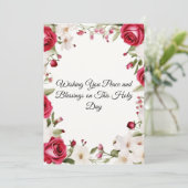 Rode roos bruiloft, Lily-of-the-Valley, roze Feestdagenkaart (Staand voorkant)