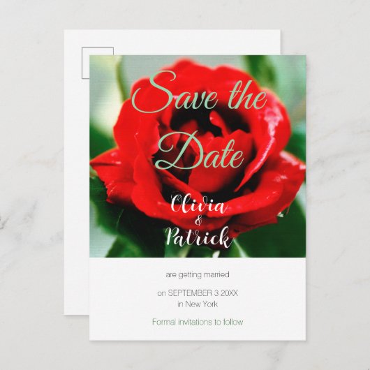 Rode Roos Bruiloft Save the Date  Uitnodiging Briefkaart (Voorkant / Achterkant)
