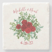 Rode Roos Bruiloft Stenen Onderzetter (Voorkant)