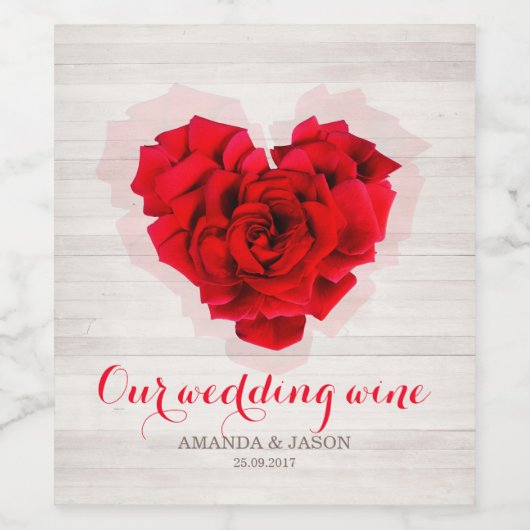 Rode roos bruiloft wijn / mousserende wijn label h wijn etiket (Enkel label)