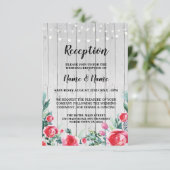 Rode Roos Bruilofts Ontvangst Kaarten Grijze Hout  (Staand voorkant)