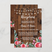 Rode Roos Bruiloftsreceptie Kaarten Hout Roze Bloe (Voorkant / Achterkant)