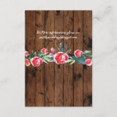 Rode Roos Bruiloftsreceptie Kaarten Hout Roze Bloe (Achterkant)