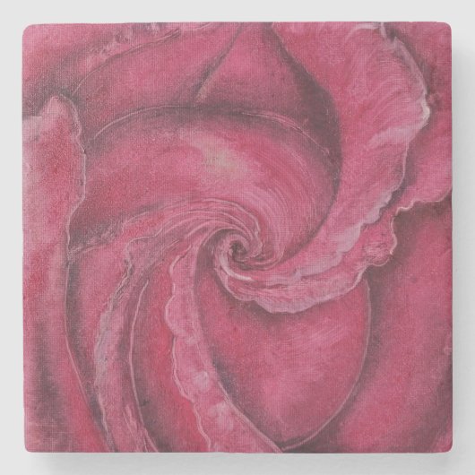 Rode roos close-up stenen onderzetter (Voorkant)