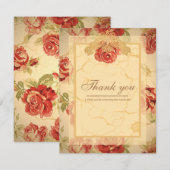 Rode roos, crème, geelbruin antiek floreel bedankkaart (Voorkant / Achterkant)