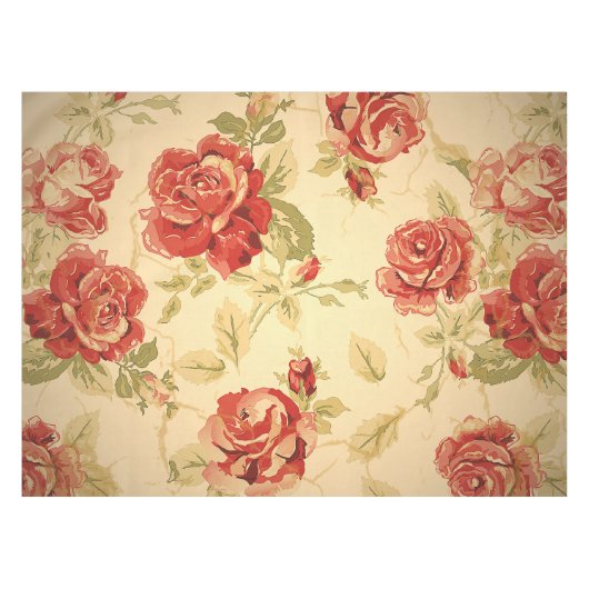 Rode roos, crème, geelbruin antiek floresje tafelkleed (Voorkant (Horizontaal))