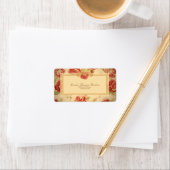 Rode roos, crème, kleurloos antiek etiket met flor (Insitu)