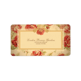 Rode roos, crème, kleurloos antiek etiket met flor