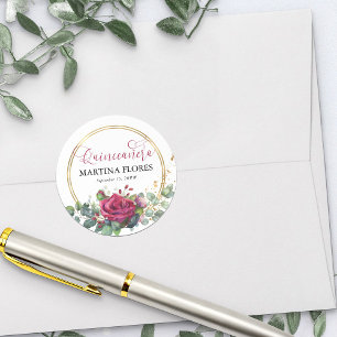 Rode Roos Elegante Calligrafie Quinceanera Ronde Sticker