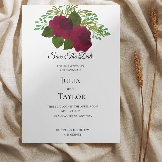 Rode Roos Elegante "Save the Date"-kaart – Minimaa Save The Date