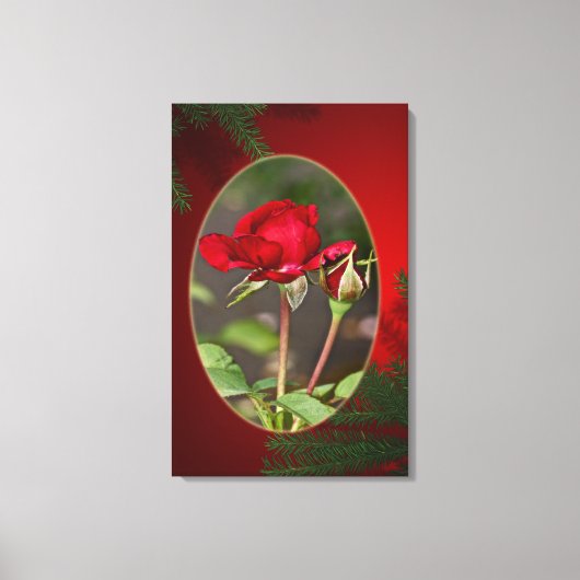 Rode roos en "Bud"dy - Kerstmis Canvas Afdruk (Voorkant)