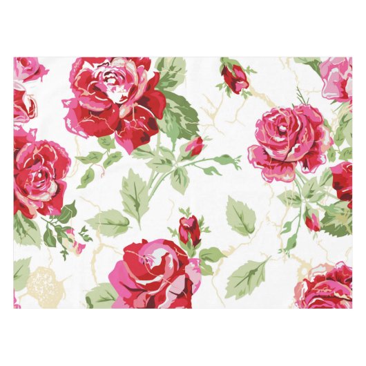 Rode roos en een witte, klassieke afdruklaag tafelkleed (Voorkant (Horizontaal))
