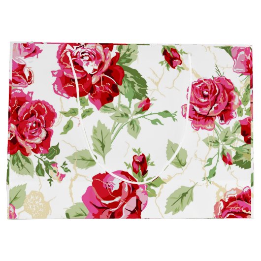 Rode roos en een witte klassieke afdruklaptas met  groot cadeauzakje (Achterkant)
