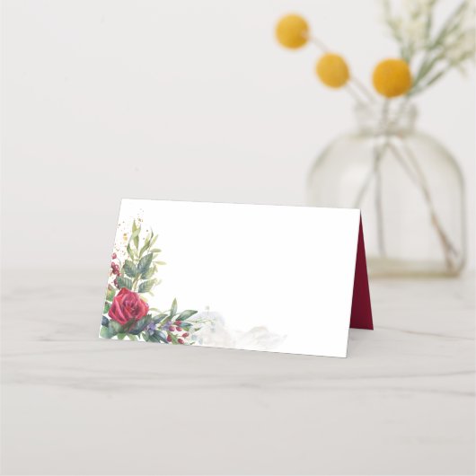 Rode roos en eucalyptus bladeren plaatskaartje (Achterkant)