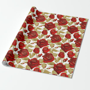 Rode Roos En Goud  Cadeaupapier