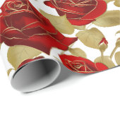 Rode Roos En Goud Cadeaupapier (Rol Hoek)