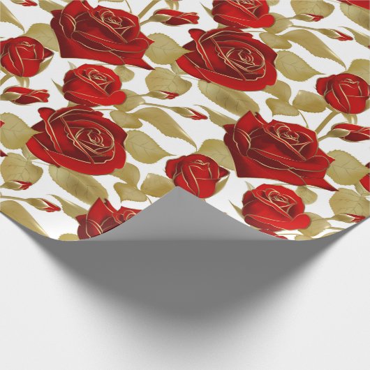 Rode roos en goud cadeaupapier (Hoek)