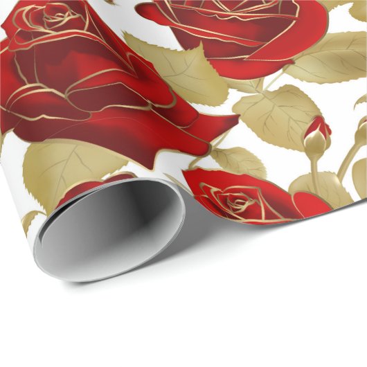 Rode roos en goud cadeaupapier (Rol Hoek)