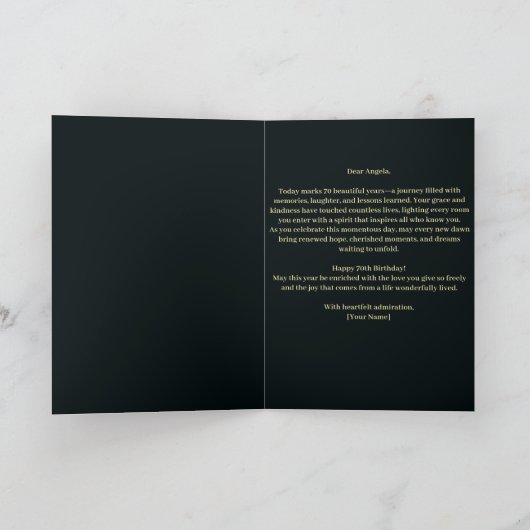 Rode roos en gouden filigraan nummer 70e verjaarda kaart (Binnen)