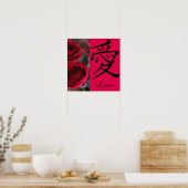 Rode Roos en Japans Liefde Kanji Symbool Poster (Keuken)