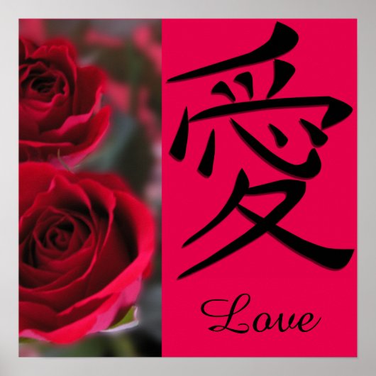 Rode Roos en Japans Liefde Kanji Symbool Poster (Voorkant)