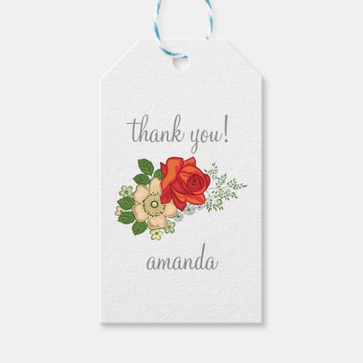 Rode Roos en Madeliefjes Dank Je Cadeaulabel (Voorkant)