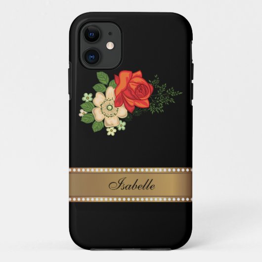 Rode Roos en Madeliefjes Gouden Gepersonaliseerde  Case-Mate iPhone Case (Achterkant)