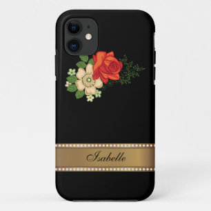 Rode Roos en Madeliefjes Gouden Gepersonaliseerde  iPhone 11 Hoesje