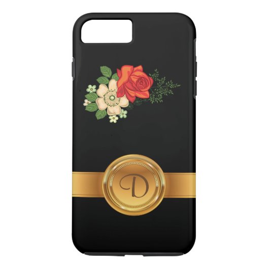 Rode Roos en Madeliefjes Gouden Monogram Naam Case-Mate iPhone Case (Achterkant)