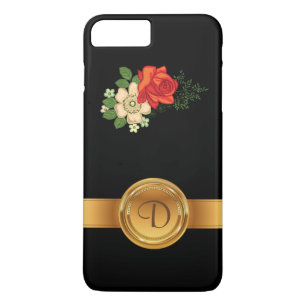 Rode Roos en Madeliefjes Gouden Monogram Naam iPhone 8/7 Plus Hoesje