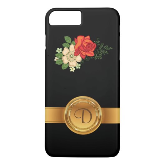 Rode Roos en Madeliefjes Gouden Monogram Naam Case-Mate iPhone Case (Achterkant)