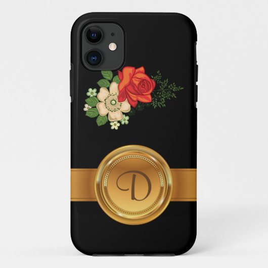 Rode Roos en Madeliefjes Gouden Monogram Naam Case-Mate iPhone Case (Achterkant)