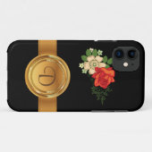 Rode Roos en Madeliefjes Gouden Monogram Naam Case-Mate iPhone Case (Achterkant (horizontaal))