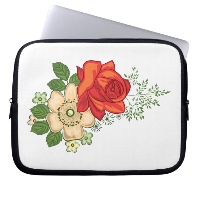 Rode Roos en Madeliefjes Laptop Sleeve (Voorkant)