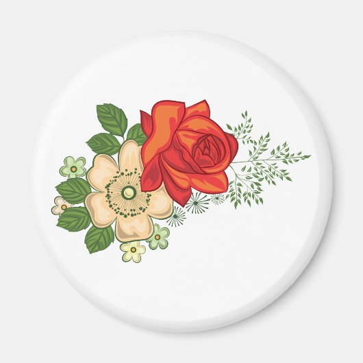 Rode Roos en Madeliefjes Magneet (Voorkant)