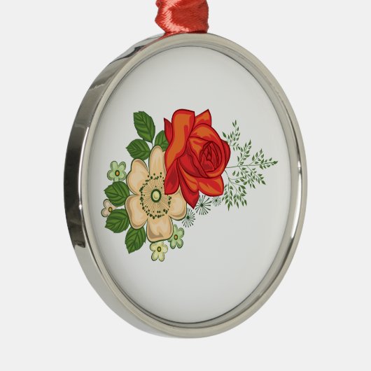 Rode Roos en Madeliefjes Metalen Ornament (Rechts)