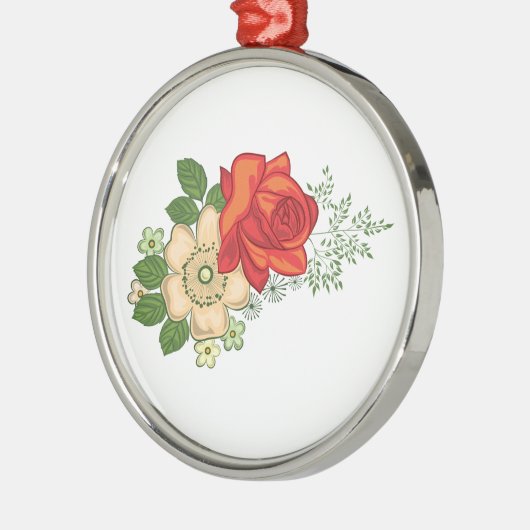 Rode Roos en Madeliefjes Metalen Ornament (Links)