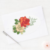 Rode Roos en Madeliefjes Ovale Sticker (Envelop)