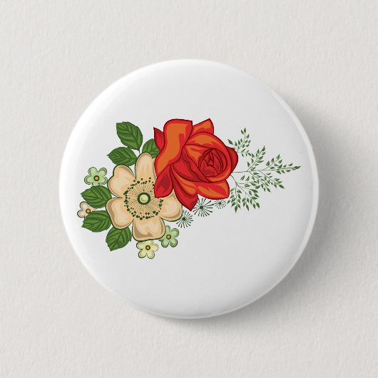 Rode Roos en Madeliefjes Ronde Button 5,7 Cm (Voorkant)