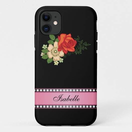 Rode Roos en Madeliefjes Roze Gepersonaliseerde Na Case-Mate iPhone Case (Achterkant)
