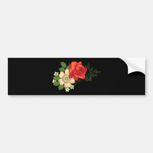 Rode Roos en Madeliefjes Zwarde Achtergrond Bumpersticker (Voorkant)